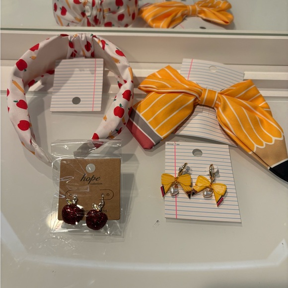 Women's 4 Piece Teacher Gift hair bow matching earrings, headband apple … - Picture 11 of 16
